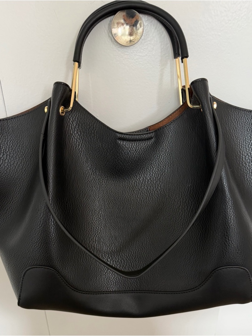 Sondra Roberts Black Shoulder Bag with Gold Hardware